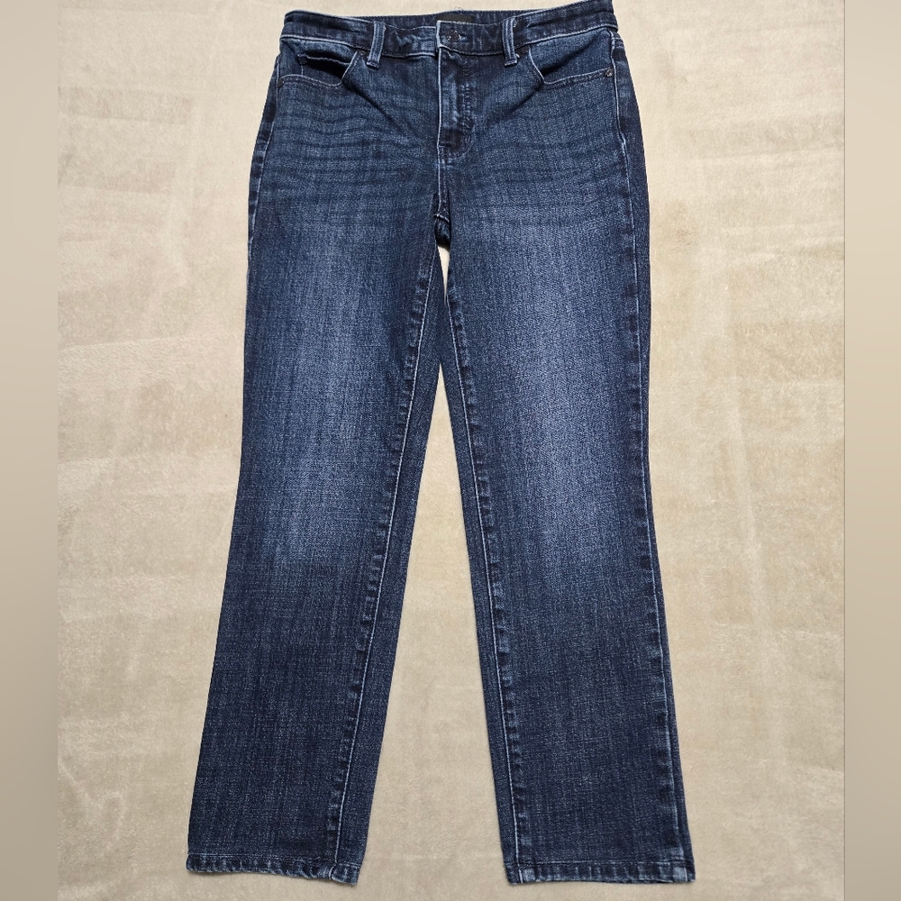Talbots Dark Blue Straight Leg Jeans Womens Sz 4P(28) Florence Wash Blue Denim - Picture 1 of 9